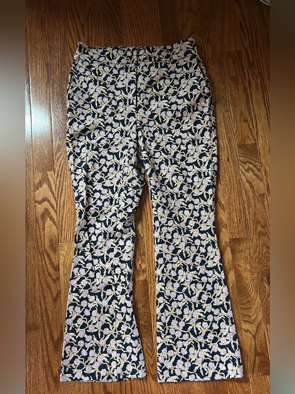 Boden Black/Lavender Floral-Print Bootcut Pants
